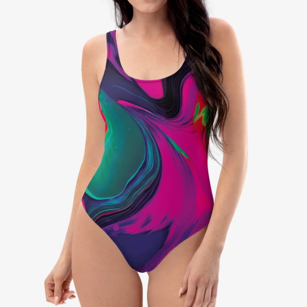 Euc Loony Legs London FUNKY LAVA GREEN MAGENTA one piece swimsuit bathing suit